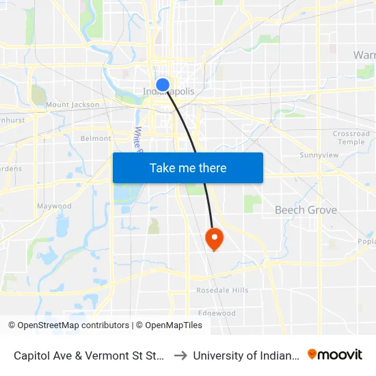 Capitol Ave & Vermont St Station Sb to University of Indianapolis map