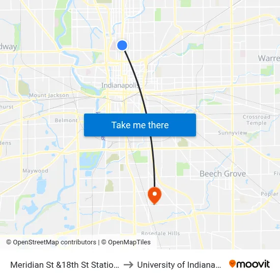 Meridian St &18th St Station Sb to University of Indianapolis map