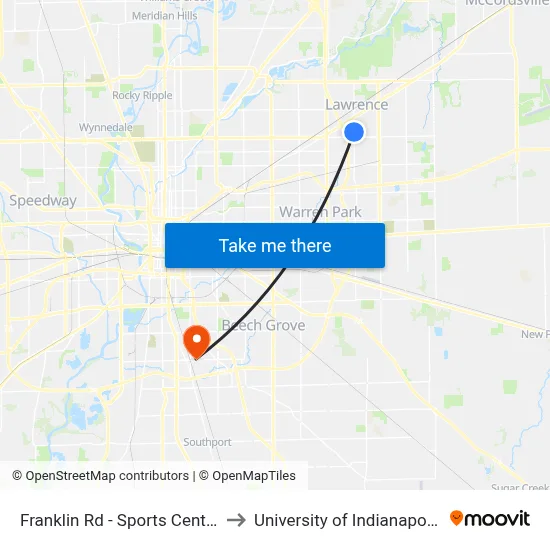 Franklin Rd - Sports Center to University of Indianapolis map