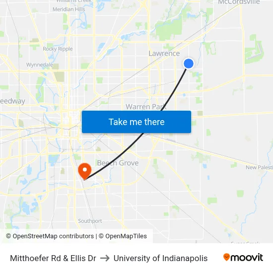 Mitthoefer Rd & Ellis Dr to University of Indianapolis map