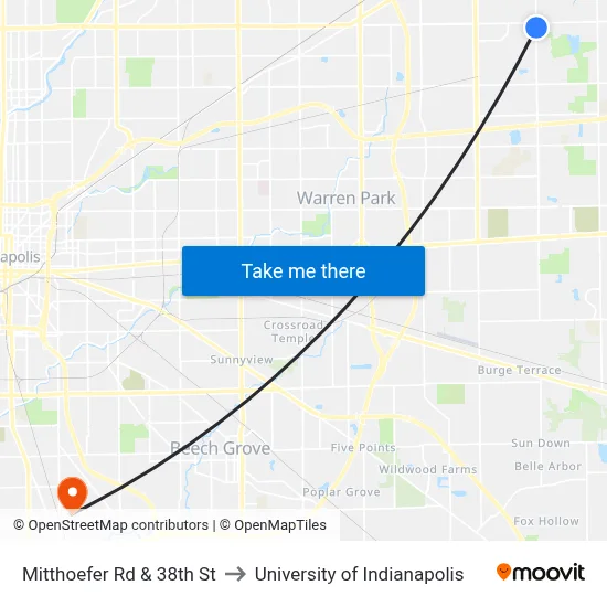 Mitthoefer Rd & 38th St to University of Indianapolis map