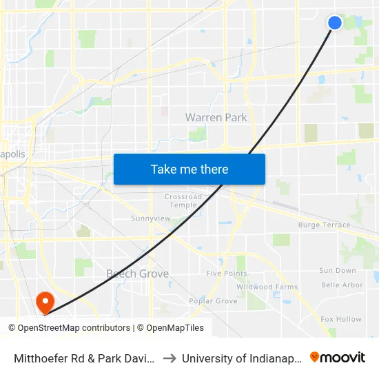 Mitthoefer Rd & Park Davis Dr to University of Indianapolis map