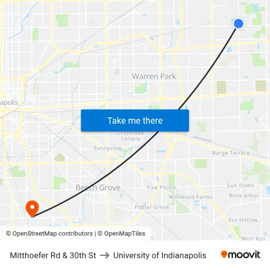 Mitthoefer Rd & 30th St to University of Indianapolis map