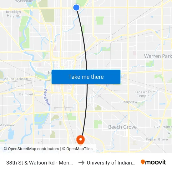 38th St & Watson Rd - Monon Trail to University of Indianapolis map