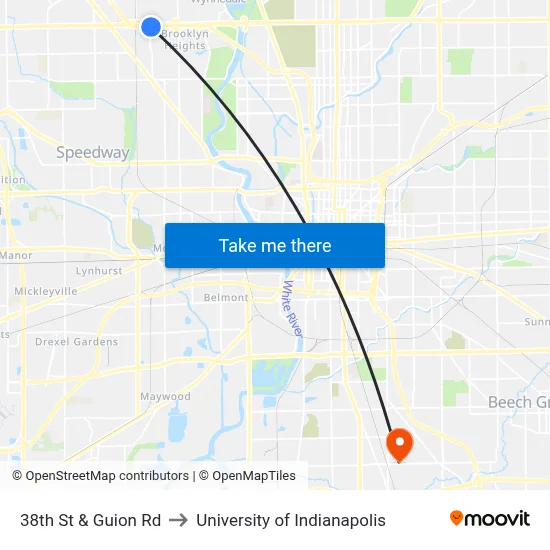 38th St & Guion Rd to University of Indianapolis map