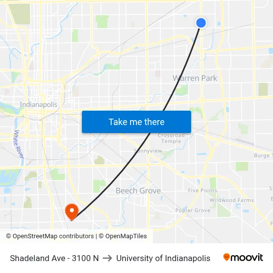 Shadeland Ave - 3100 N to University of Indianapolis map