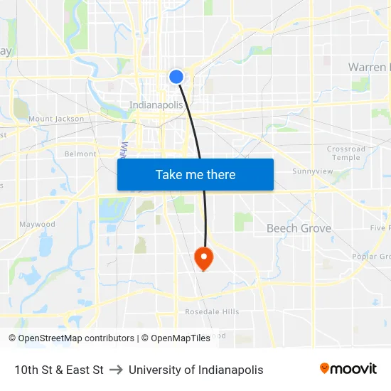 10th St & East St to University of Indianapolis map