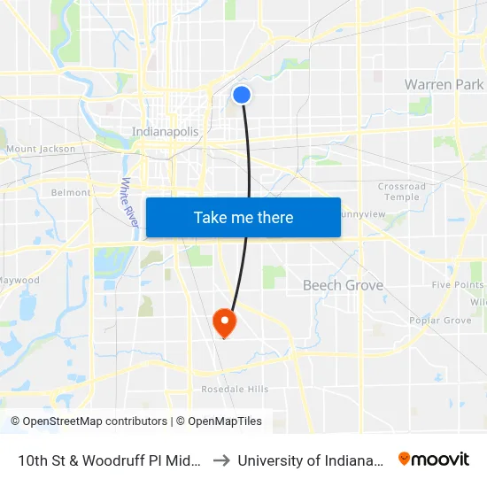 10th St & Woodruff Pl Middle D to University of Indianapolis map