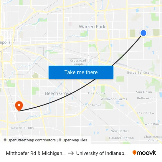 Mitthoefer Rd & Michigan St to University of Indianapolis map