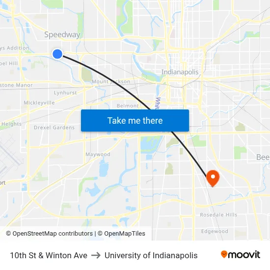 10th St & Winton Ave to University of Indianapolis map