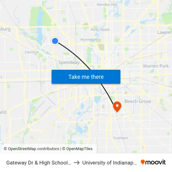 Gateway Dr & High School Rd to University of Indianapolis map