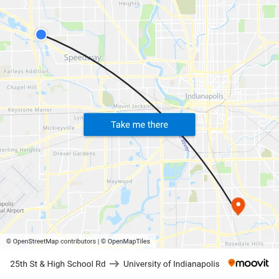 25th St & High School Rd to University of Indianapolis map
