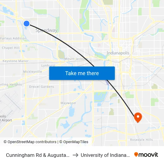 Cunningham Rd & Augusta Dr N to University of Indianapolis map