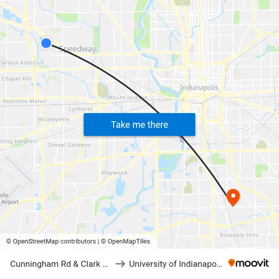 Cunningham Rd & Clark Rd to University of Indianapolis map