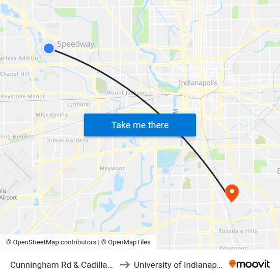 Cunningham Rd & Cadillac Dr to University of Indianapolis map