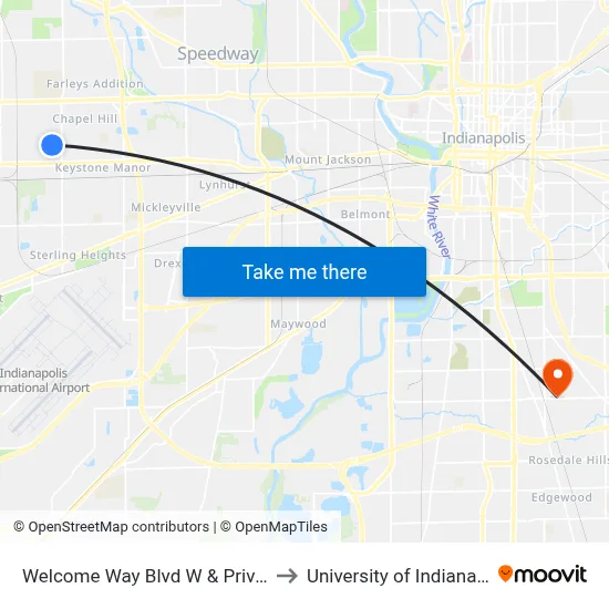 Welcome Way Blvd W & Private Dr to University of Indianapolis map