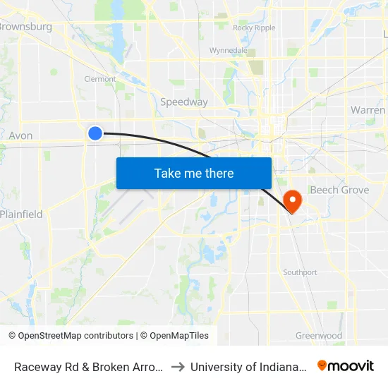 Raceway Rd & Broken Arrow Rd to University of Indianapolis map