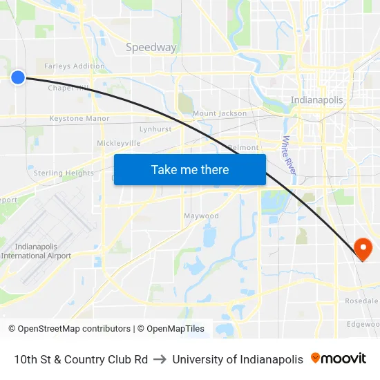 10th St & Country Club Rd to University of Indianapolis map