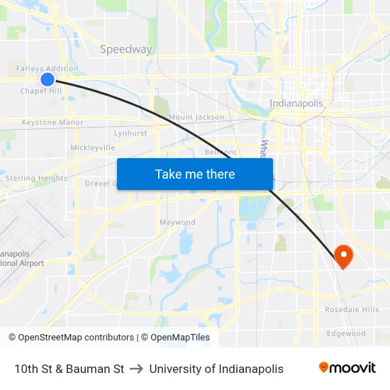 10th St & Bauman St to University of Indianapolis map