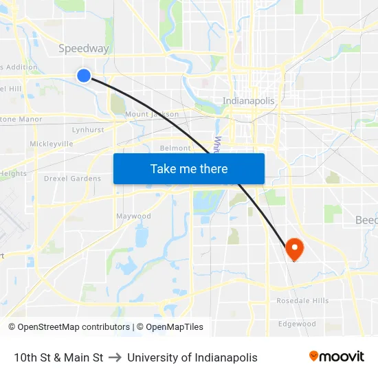 10th St & Main St to University of Indianapolis map