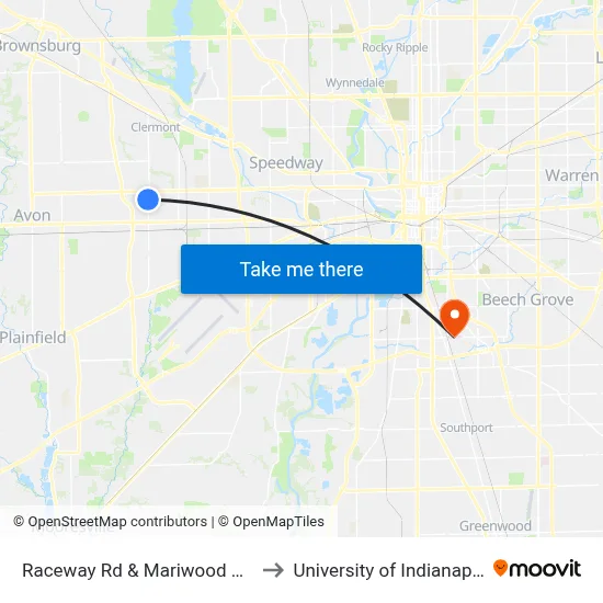 Raceway Rd & Mariwood Pkwy to University of Indianapolis map