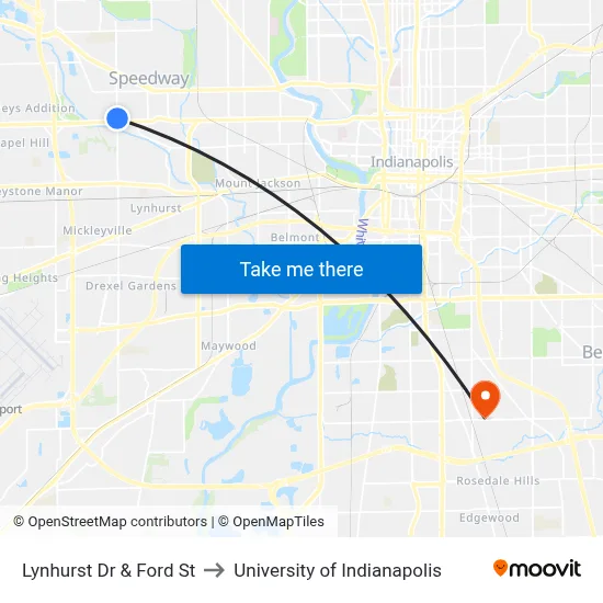 Lynhurst Dr & Ford St to University of Indianapolis map