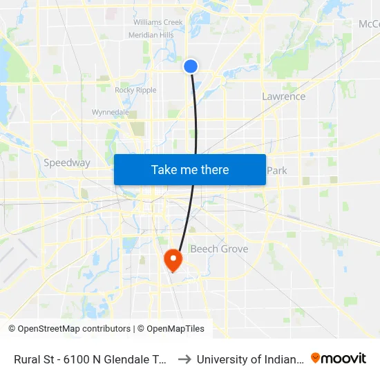 Rural St - 6100 N Glendale Towne Ctr to University of Indianapolis map