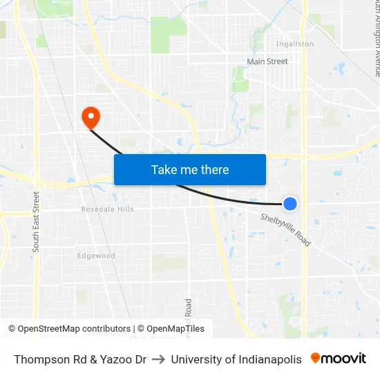 Thompson Rd & Yazoo Dr to University of Indianapolis map