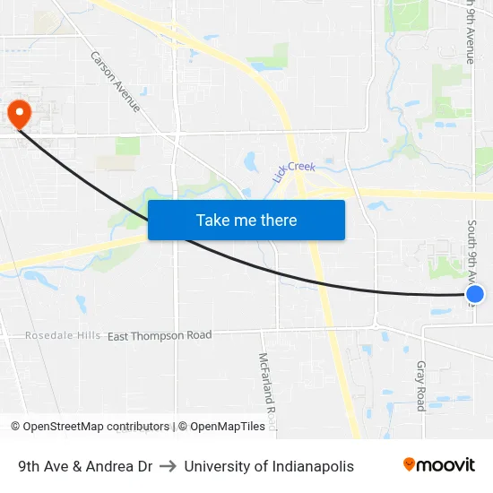 9th Ave & Andrea Dr to University of Indianapolis map