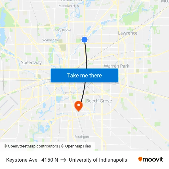Keystone Ave - 4150 N to University of Indianapolis map