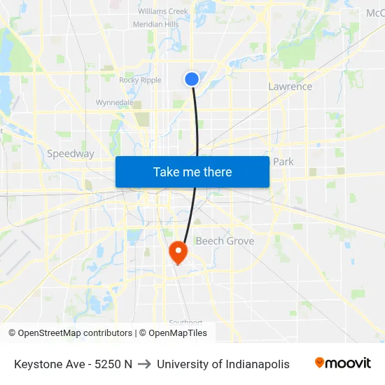 Keystone Ave - 5250 N to University of Indianapolis map