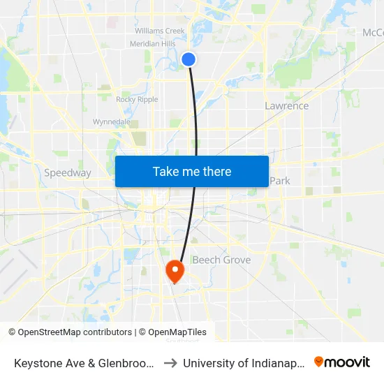 Keystone Ave & Glenbrook Dr to University of Indianapolis map