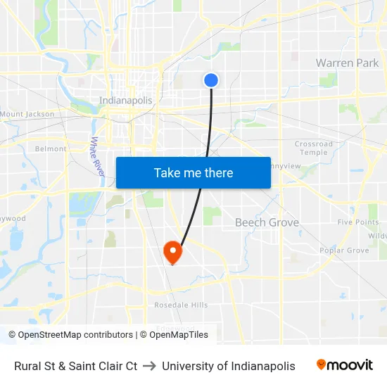 Rural St & Saint Clair Ct to University of Indianapolis map