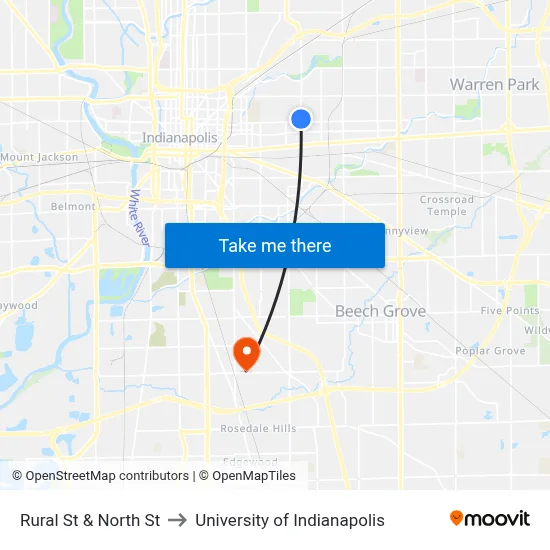 Rural St & North St to University of Indianapolis map