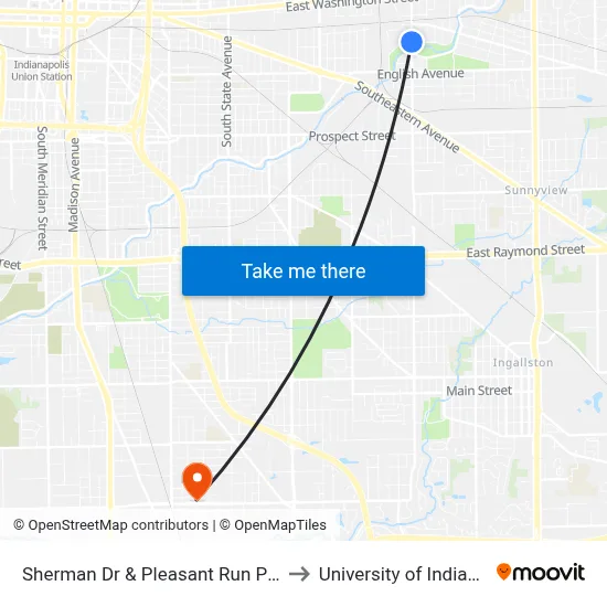 Sherman Dr & Pleasant Run Pkwy N Dr to University of Indianapolis map