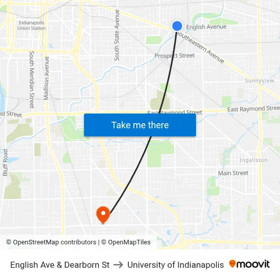 English Ave & Dearborn St to University of Indianapolis map