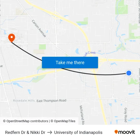 Redfern Dr & Nikki Dr to University of Indianapolis map