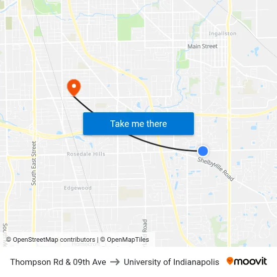 Thompson Rd & 09th Ave to University of Indianapolis map