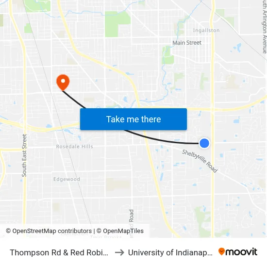 Thompson Rd & Red Robin Dr to University of Indianapolis map