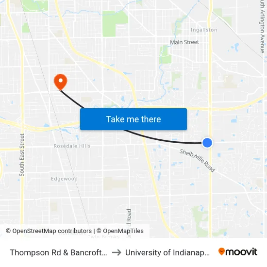 Thompson Rd & Bancroft St to University of Indianapolis map