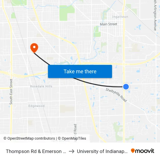 Thompson Rd & Emerson Ave to University of Indianapolis map