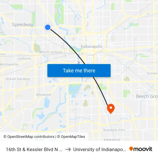 16th St & Kessler Blvd N Dr to University of Indianapolis map