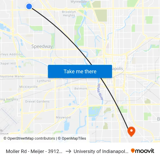 Moller Rd - Meijer - 3912 N to University of Indianapolis map