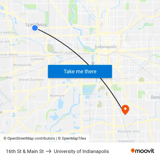 16th St & Main St to University of Indianapolis map