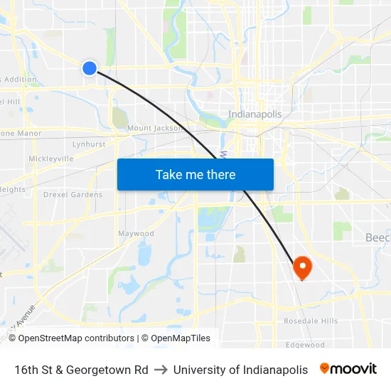 16th St & Georgetown Rd to University of Indianapolis map