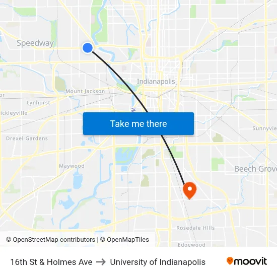16th St & Holmes Ave to University of Indianapolis map