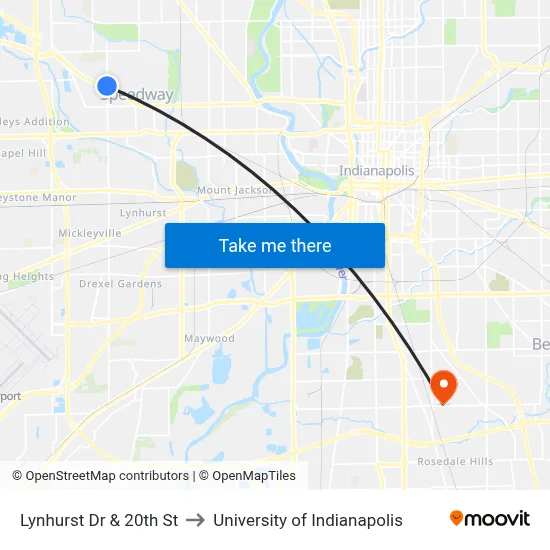 Lynhurst Dr & 20th St to University of Indianapolis map