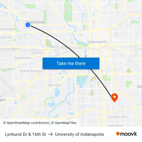 Lynhurst Dr & 16th St to University of Indianapolis map