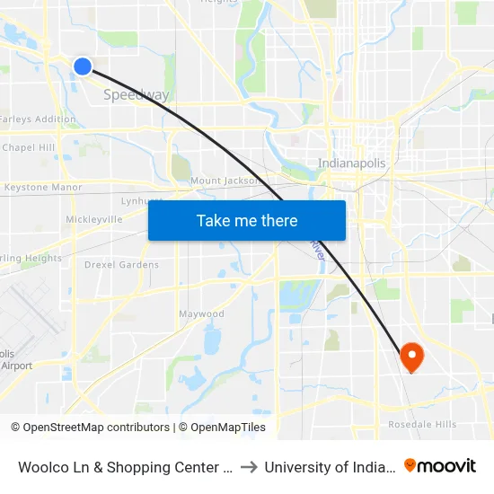 Woolco Ln & Shopping Center Dr - Kroger to University of Indianapolis map