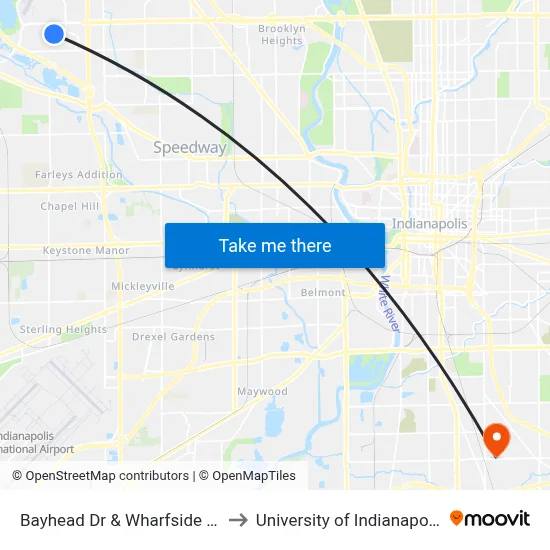Bayhead Dr & Wharfside Ln to University of Indianapolis map